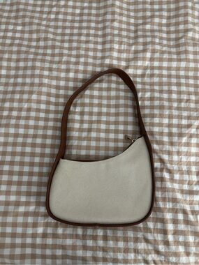 Canvas Shoulder Bag with Brown Trim